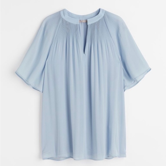 H&M Light Blue Pleated Blouse - Picture 1 of 9